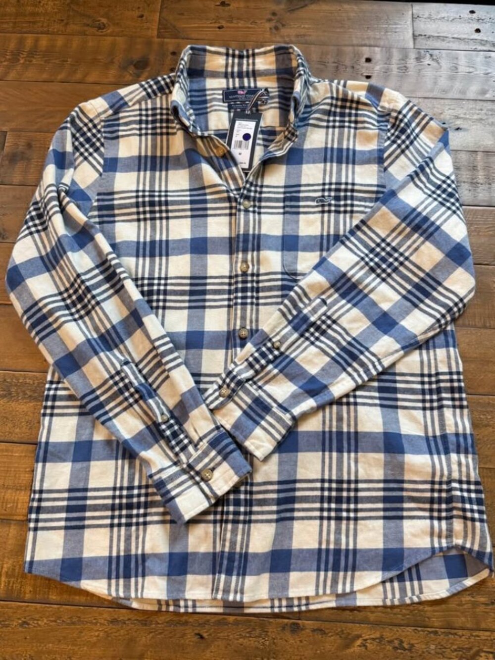 Vineyard vines Men’s medium classic + stretch fit blue & white flannel button do - Picture 3 of 3